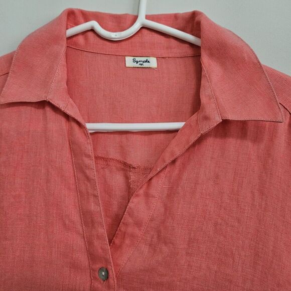 SYMPLE NYC Med-Large Shirt Tunic Blouse Top Coral Pink 100% Linen EUC - Picture 3 of 8